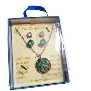 St.Christopher necklace & earrings 3 items set